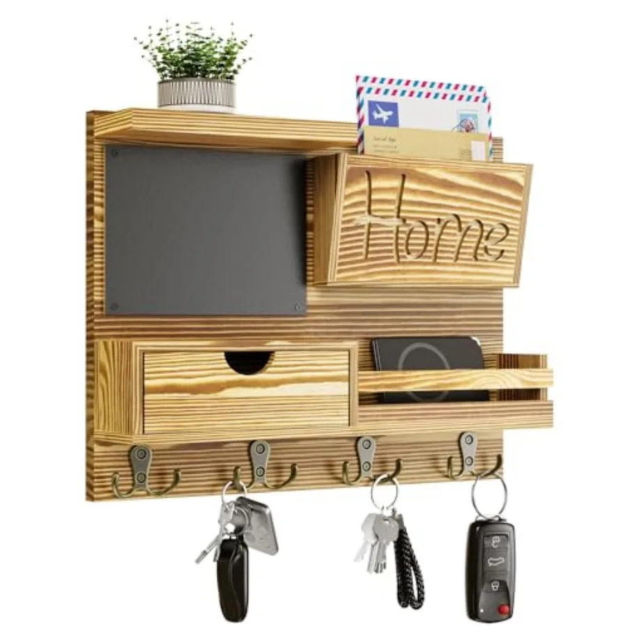 

Настенный органайзер для ключей в стиле фермерского дома с отделением для почты — простая установка, настенное крепление, включает в себя доску для записей, ящик для кошельков и держатель для ключей.