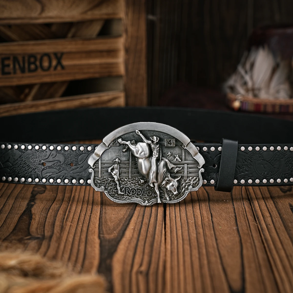 Men - Women - Western Denim - pu leather - Belt - Vintage jeans with floral carved buckle belt