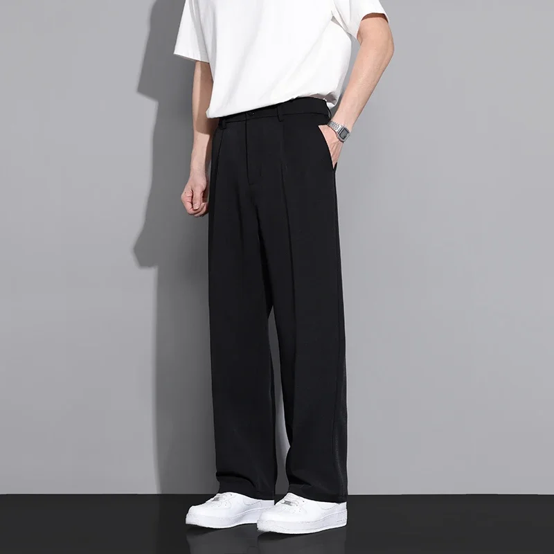 Beige Suit Pants Men Loose Fit Fashion Social Mens Wide leg 