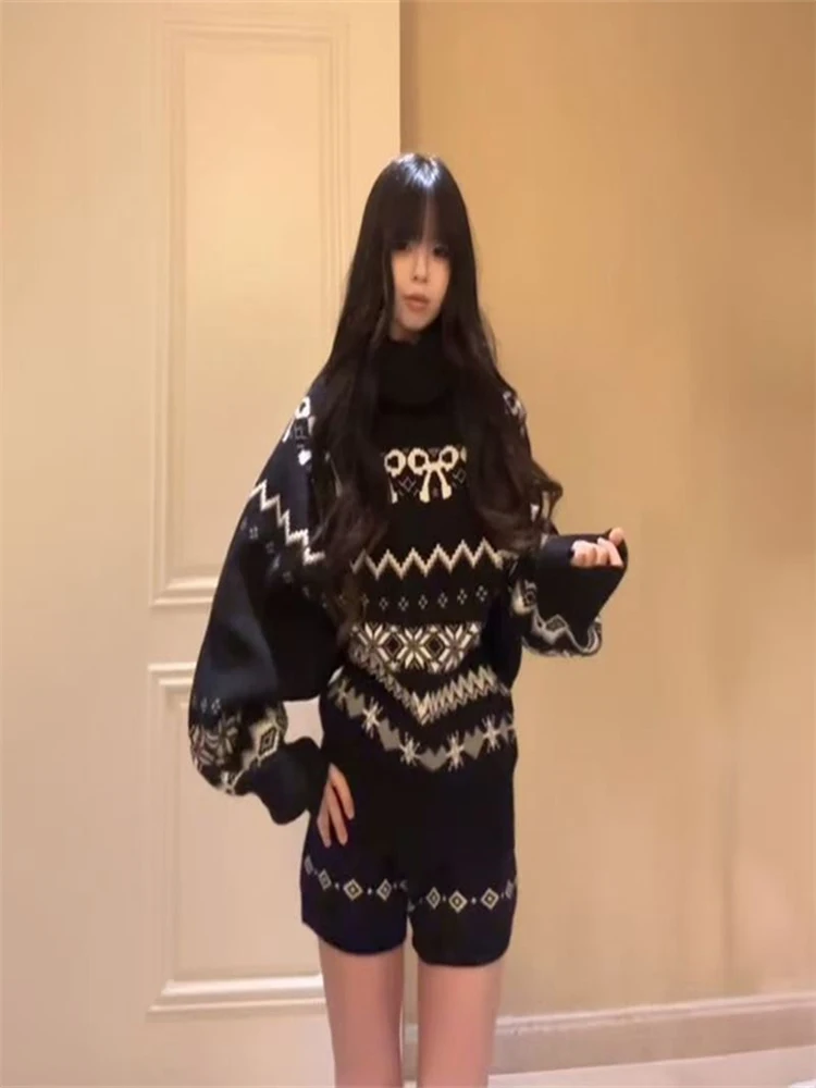 

Высокий вязаный свитер и orts, женский модный комплект, осенне-зимний студенческий повседневный комплект, удобный дышащий полиэстер