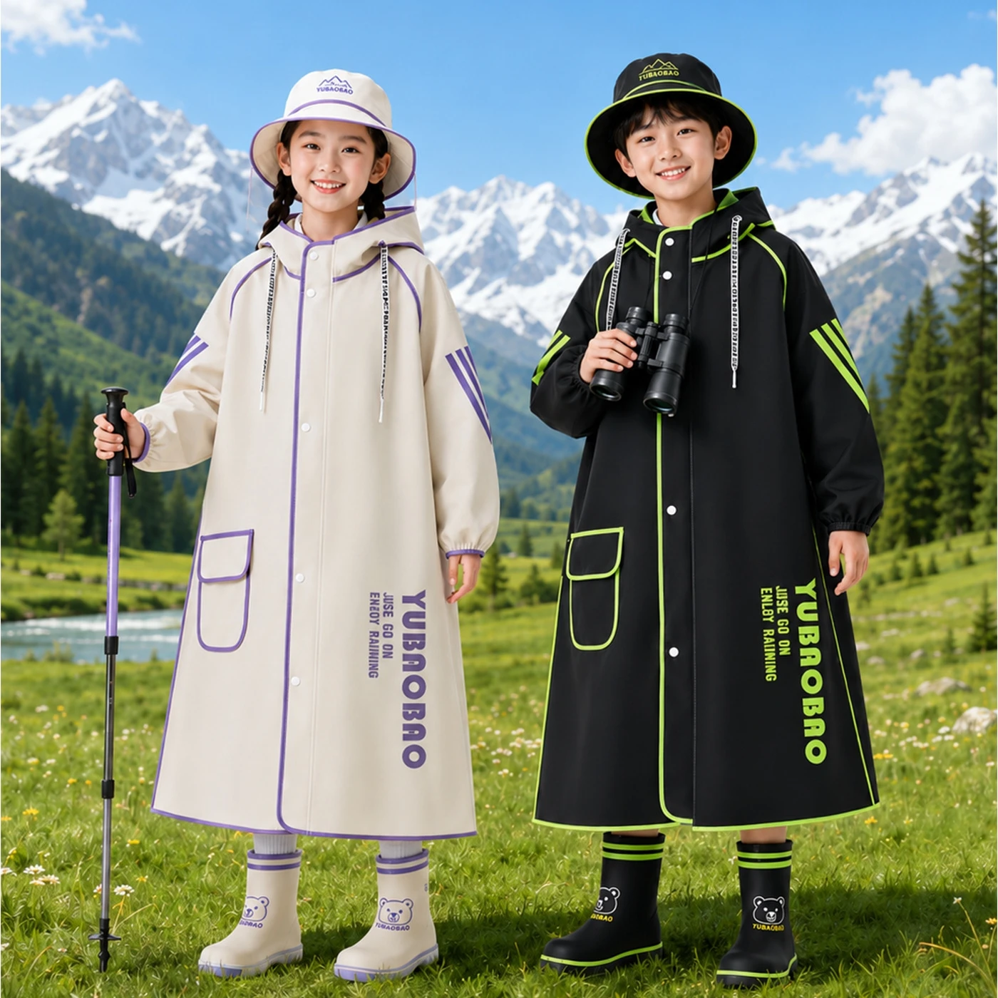 Rainproof All-in-One Schoolbag for Boys And Girls Aged 6-12 with High Neckline Full Body Protection