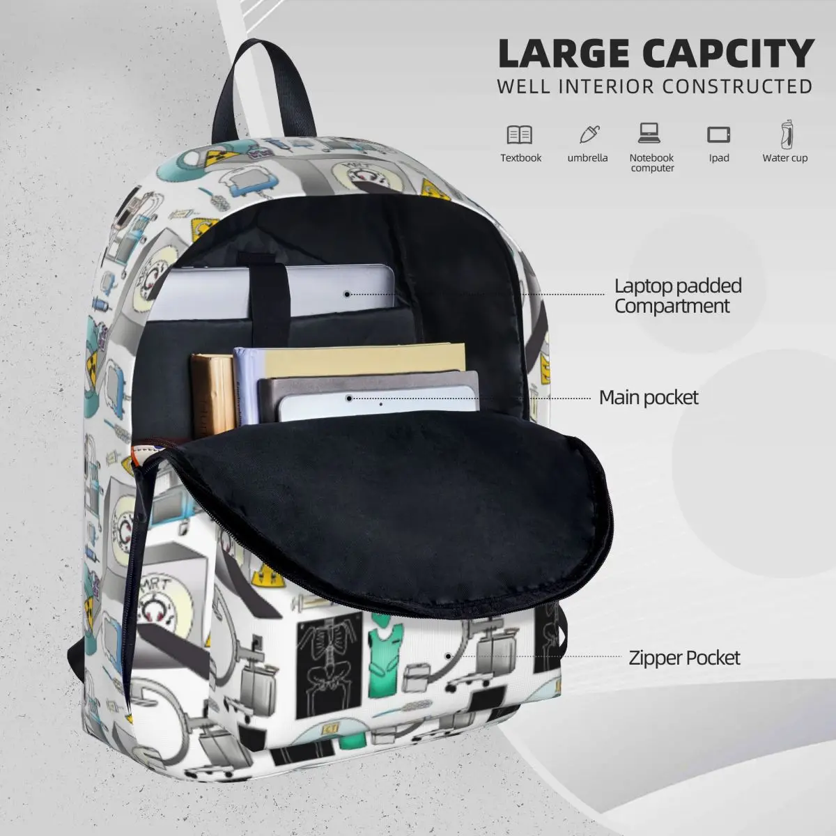 Mochilas de Radiologia de Grande Capacidade para Crianças Bolsa de Livro Estudante Bolsa de Ombro Mochila Laptop Mochila de Viagem Impermeável