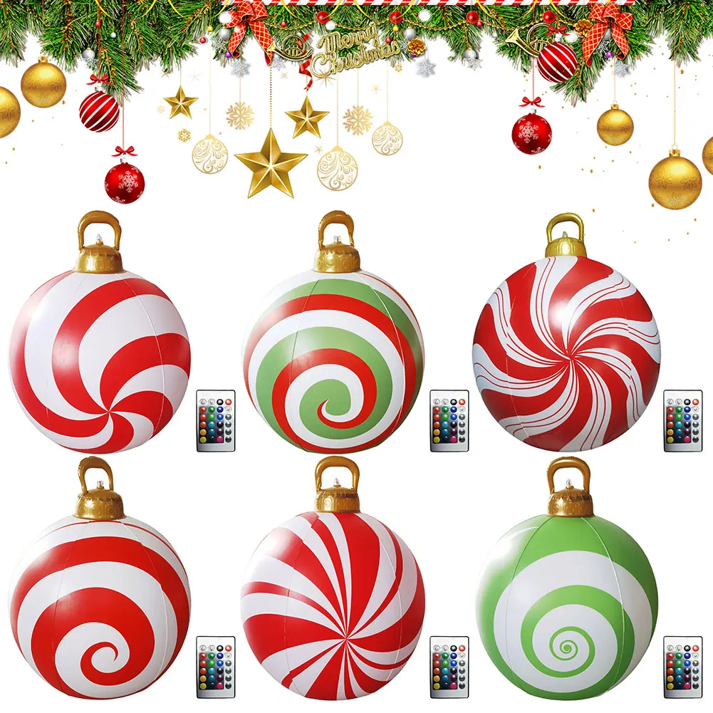 

24 Inch Light Up PVC Inflatable Christmas Ball Outdoor Christmas Decorations with Light and Remote New Years Christmas Ornaments