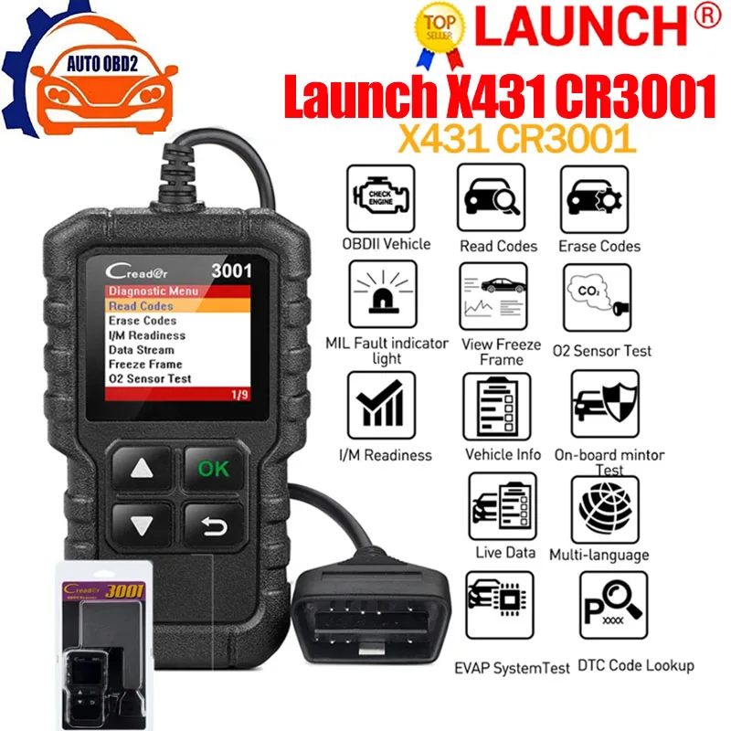 

LAUNCH CR3001 X431 CR 3001 OBD2 Diagnostic Tools Support Full OBDII/EOBD Function Automotive Code Reader Check Engine Pk CR319