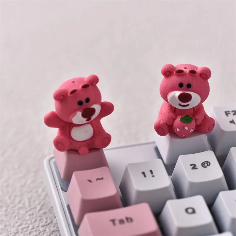 

New MINISO co-branded Disney personalized creative high-looking cute strawberry bear keycap cross key mechanical cap resin gift