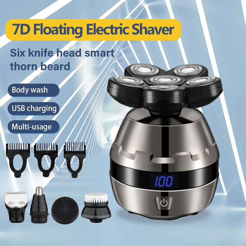 

6-in-1 Electric Head Shaver Razor for Bald Men Cordless Rechargeable LED Mens Electric Waterproof Wet Dry Razor Grooming Kit