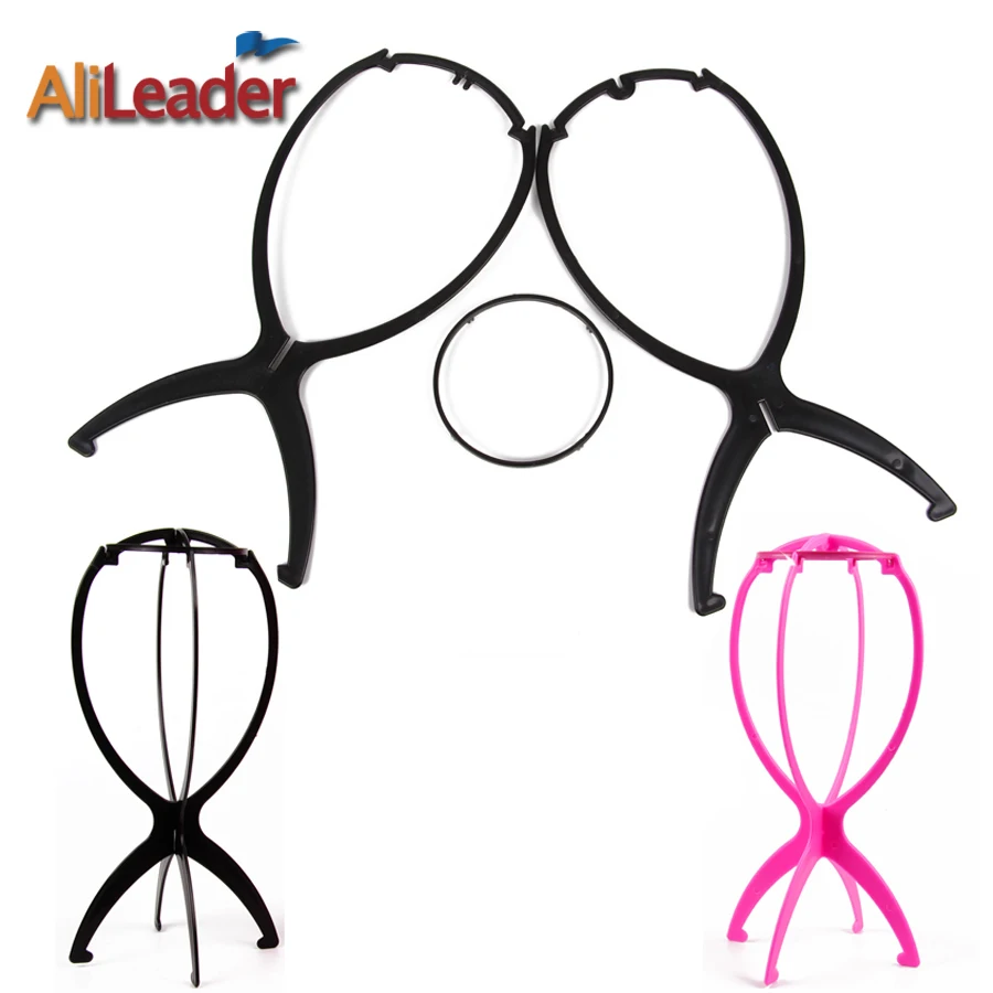 Wig Stands Holder 35Cm Portable Short Wig Stand Folding 13.7 Inches Wig Display Tools Travel For Multiple Wigs Hats Black Pink