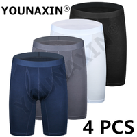 4 Pcs Men Black Long Leg Undies Underwear White Boxers Briefs Sports Shorts Big Size Panties Gray Underpants Knickers XL 2XL 3XL