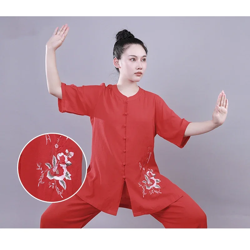 Kung Fu sukienka Wushu odzież Tai Chi ubrania sztuka walki jednolite kobiety dziewczyna Kun mistrz haft z krótkim rękawem 2023 w nowym stylu