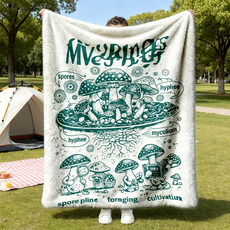 Mycology Vintage Science Flannel Blanket, Retro Mushroom Biology Graphic Flannel Throw, Geek Lab Humor Warm Blanket