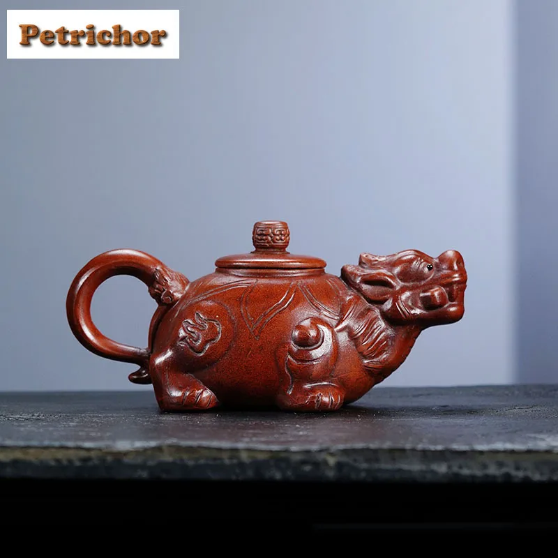 

350ml Yixing Purple Clay Teapots Handmade Dragon Turtle Pot Raw Ore Red Mud Tea Brewing Kettle With Infuser Zisha Tea Set Craft