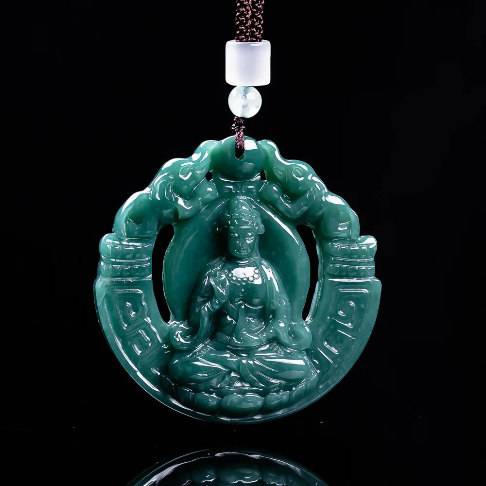 

New Real Natural Blue Water High Ice Bodhisattva Pendant Necklace Carved Charm Jewelry Fashion Amulet Gifts for Men Women Luck