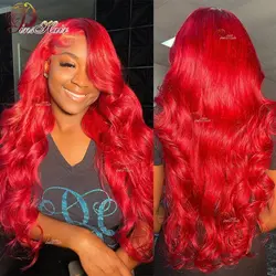 Body Wave Wig Red Lace Front Human Hair Wigs 13x4 13x6 Lace Frontal Wig Remy Human Hair Pre Plucked 99j Burgundy Colored Wig 180