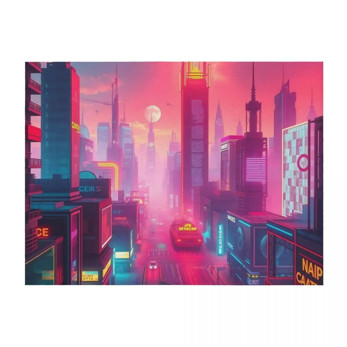 

A.I. Psychedelic Neon City 0001 FunFractals ChromaDepth 3D Throw Blanket Sofa Quilt Luxury Travel Bed Blankets