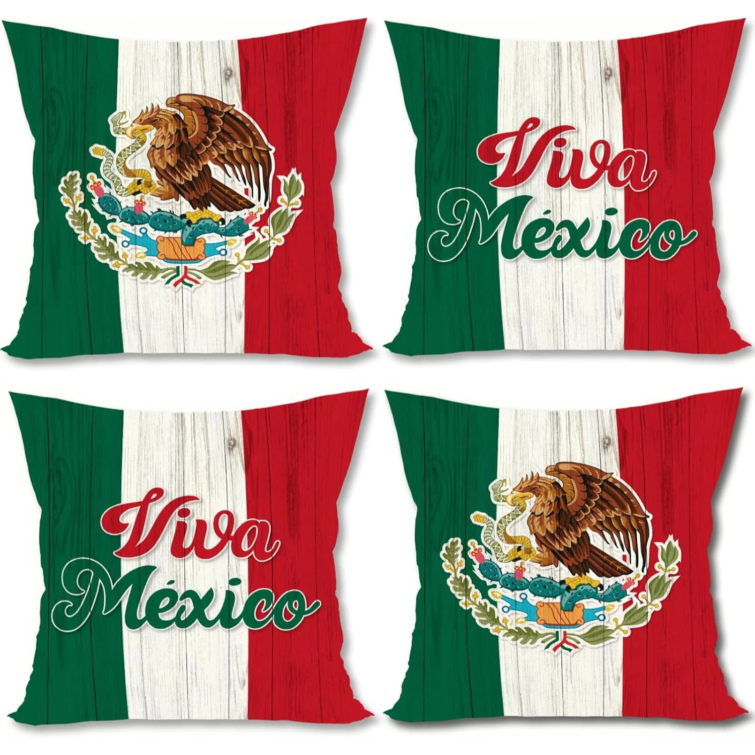 Viva Mexico Pillow Covers 18x18 Set of 4 Mexican Independence Day 16 De Septiembre Mexico Decorations and Supplies for Home Sofa