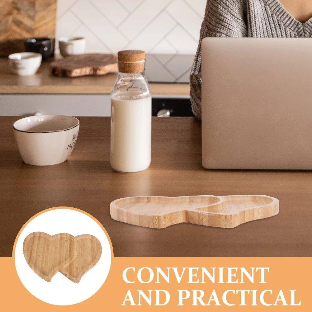 

Double Heart Plate 28x19x1.7cm Bamboo Tray Creative Food Serving Platters Lightweight Home Decor Kitchen Bar Supplies