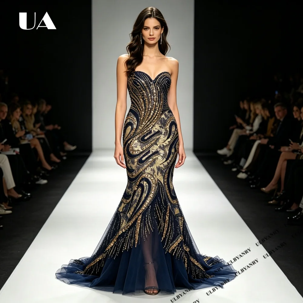 

2026 New Exquisite Mermaid Beading Evening Dress for Woman, Elegant Sweetheart Neck Prom Dress, Customized Train Party Dress