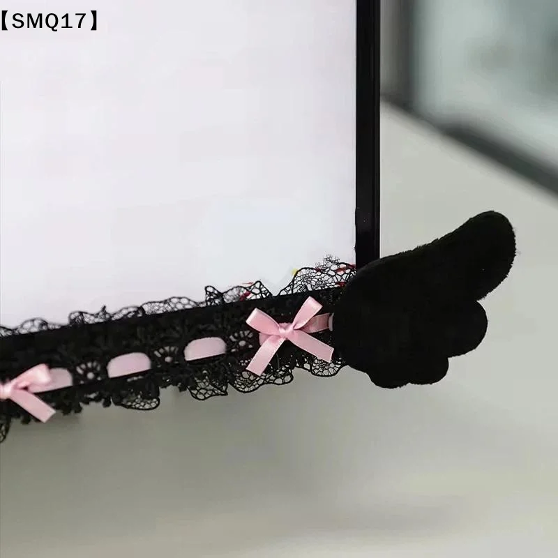 Computer Monitor Decor Strip Stickers Black Bow Lace Wings Design Desk Screen Decor Gaming Room Display Screen Ornaments【SMQ】