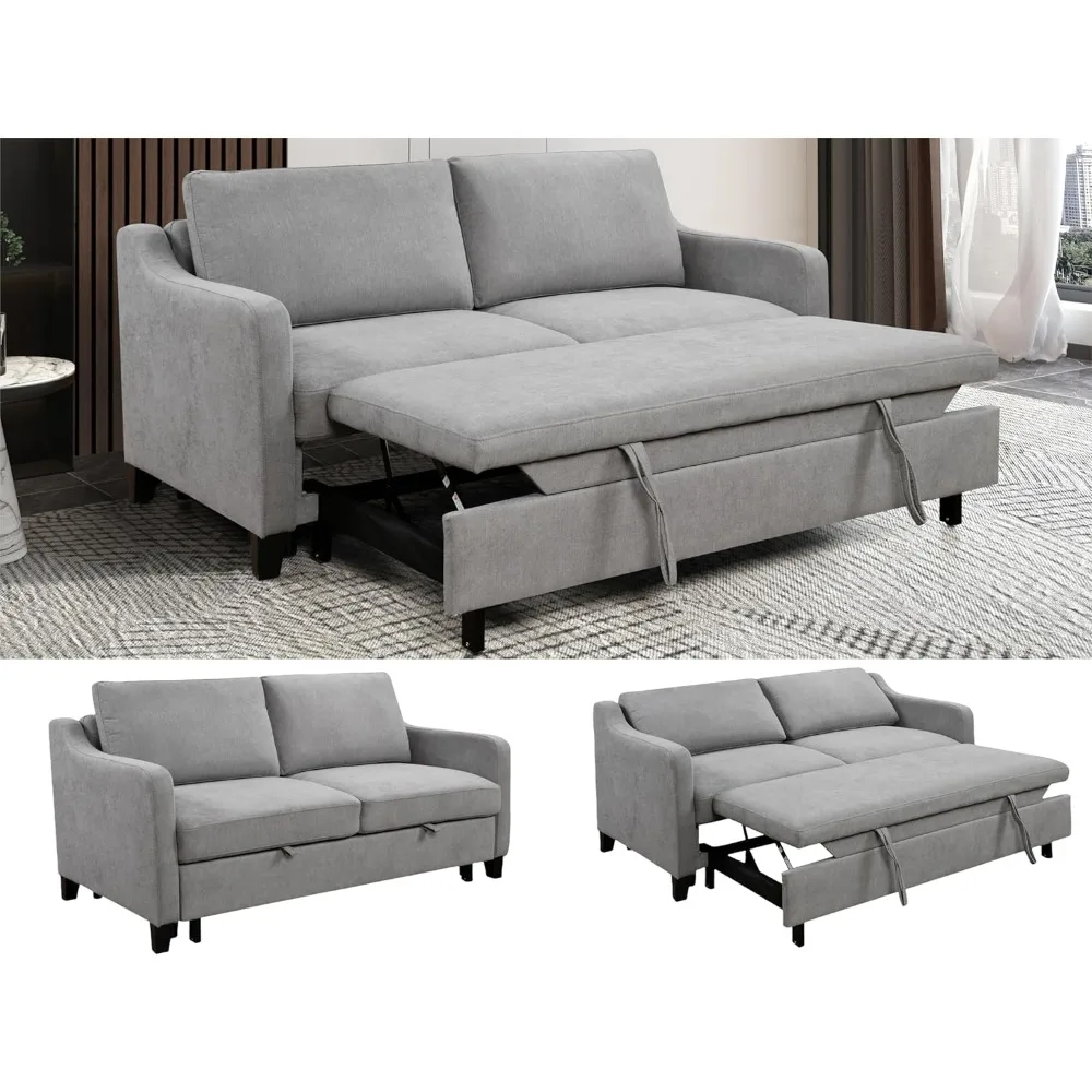 

69'' Queen Size Sleeper Sofa Couch with Pullout Bed, Convertible Futon Loveseat Sofas with Adjustable Backrest, Comfy Couches Be