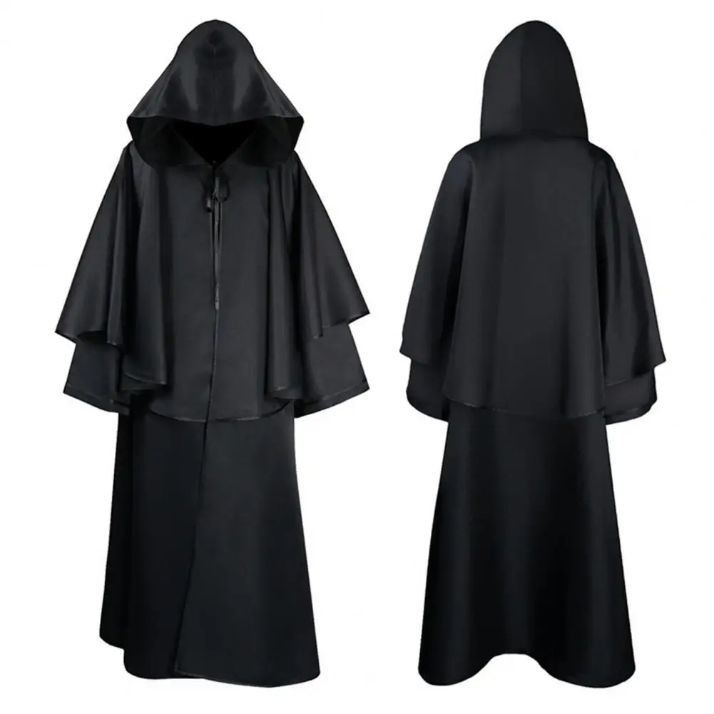 

Retro Cloak Death God Halloween Children Cosplay Cloak Unisex Full Length Witch Cape for Stage Show Performance Tie-up Hooded