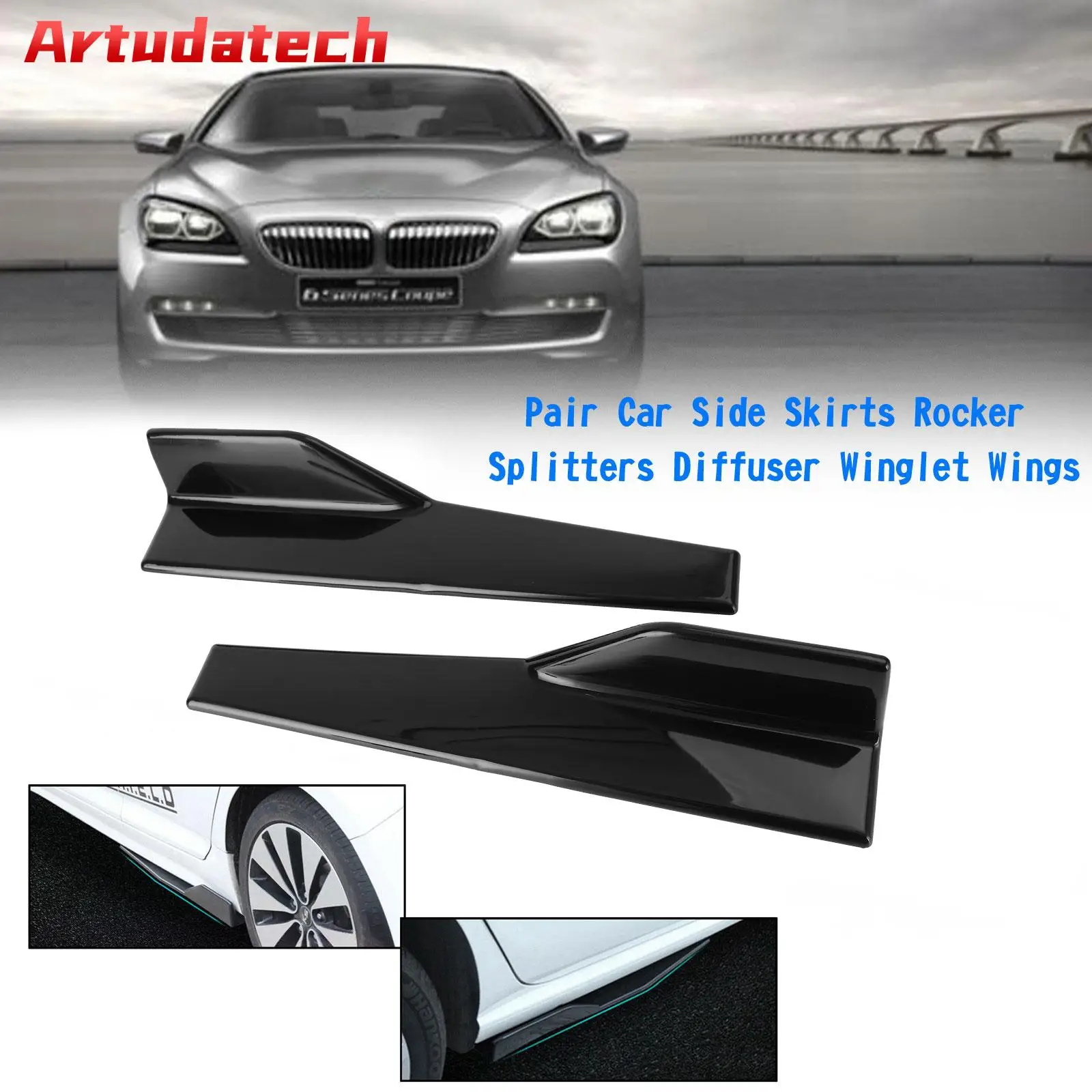 

Artudatech Pair 45cm Car Gloss Black Side Skirts Rocker Splitters Diffuser Winglet Wings