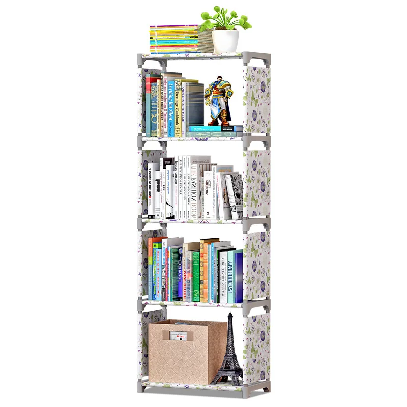 4 Layer Storage Shelf Simple Bookcase Organizers with Steel Tubes Modern Student Floor Bookshelf Sundry Racks Small Garment Clos