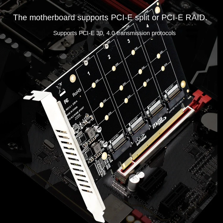 PCI-E Signal Split Array Card NVME 4 Disk Array Card Supports SSD/M.2 PCI-E Device of M.2 NVME Protocol of Hard Disk