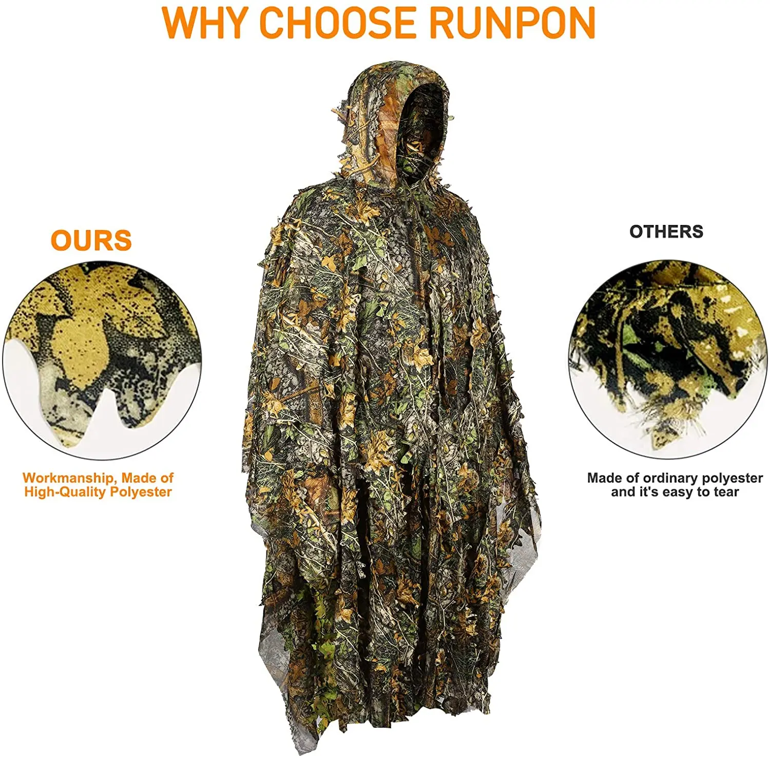 Camouflage Ghillie Poncho 3D Leaves Hunting Cape Camouflage Cloak Stealth Ghillie Suit for Military CS Woodland Hunting view 4