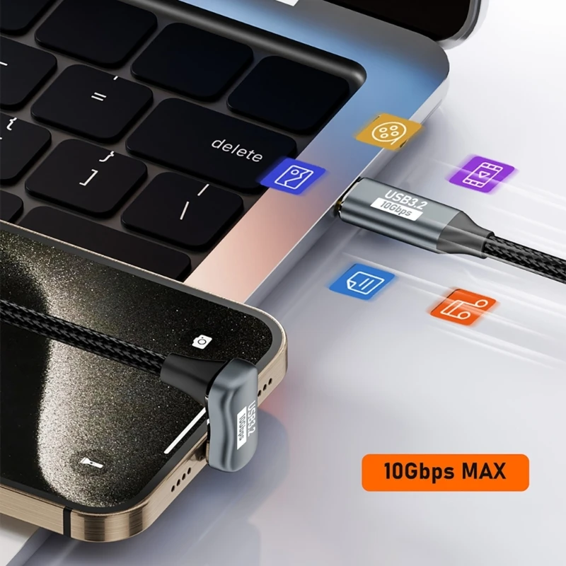 خط سلك شحن PD100W USB C إلى USB C يدعم نقل البيانات فيديو 4K@60 هرتز