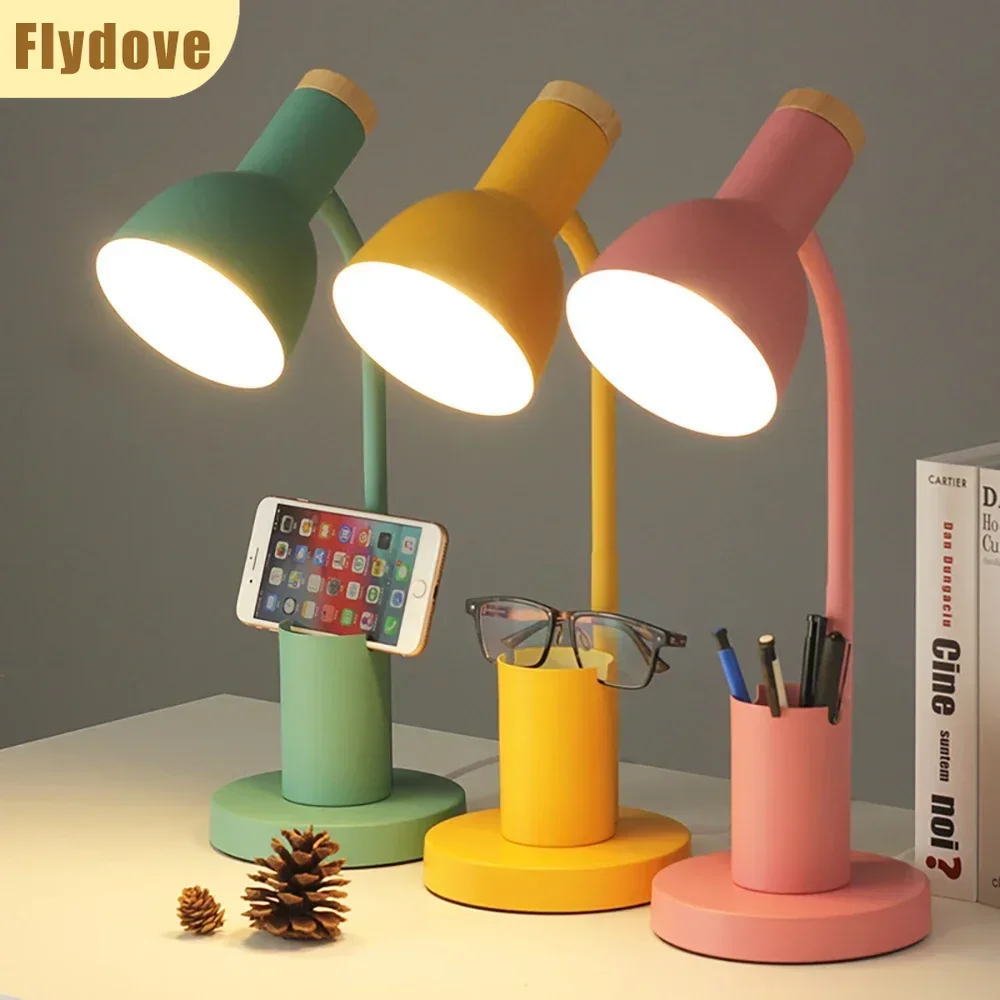Nordic Ins Style Minimalist Pen Holder Desk Lamp Creative Office Dormitory Bedroom LED Student Eye Protection Reading Desk Lamp