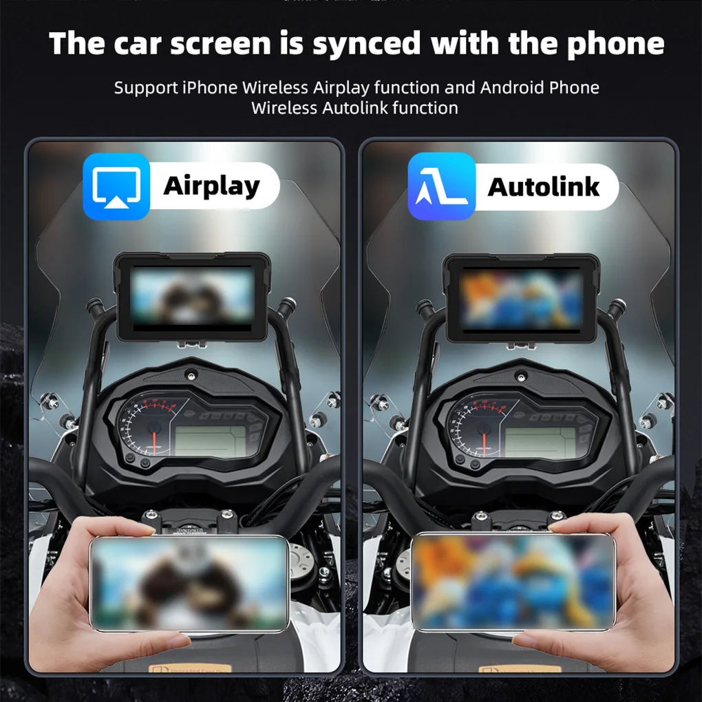 

Водонепроницаемый 5-дюймовый сенсорный экран, беспроводной CarPlay, мото Android, портативный цифровой мотоцикл, приборная панель, GPS, мотоциклетная навигация