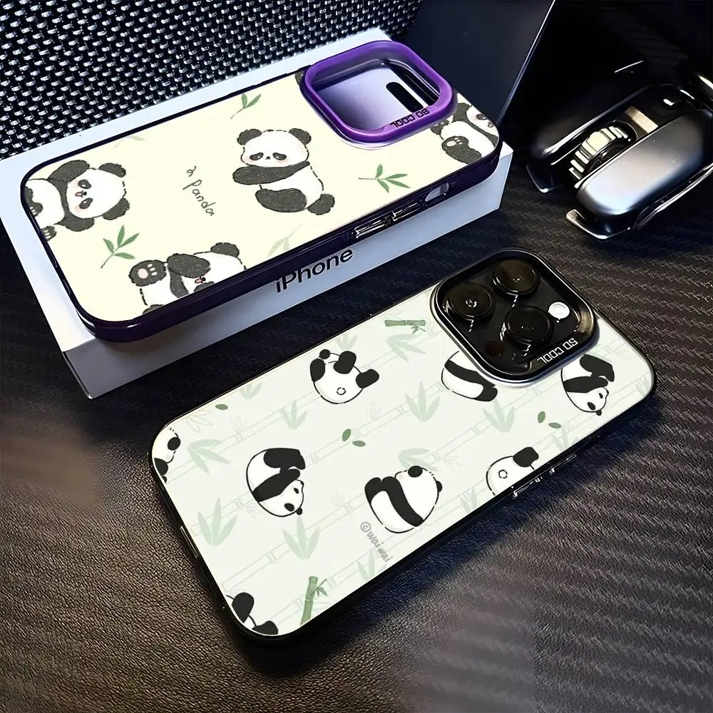 

Чехол для телефона с милой пандой и зеленым растением для iPhone 17,16,15,14,13,12,11 Plus, Pro Max, фиолетовый матовый противоударный чехол