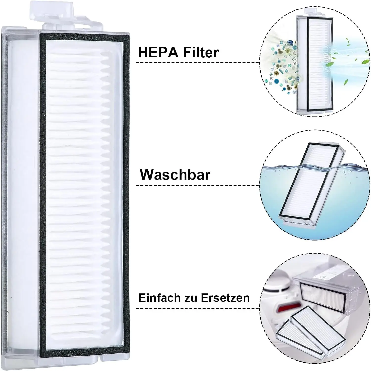 Washable HEPA Filter for Roborock Q7, Q7+, Q7 Max, Q7 Max+, Q8 Max, Q8 Max+, Q5 Pro and Q5 Pro+ Vacuum Cleaners Replacement image 5