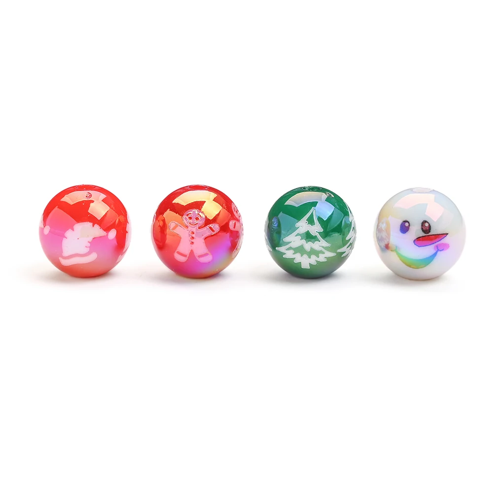 10 Stück 16 mm Weihnachts-Acryl-Schneemann-Perlen, rund, AB, weiß, lose Distanzperlen für Schmuckherstellung, DIY, handgefertigter Perlenstift – Detail 2