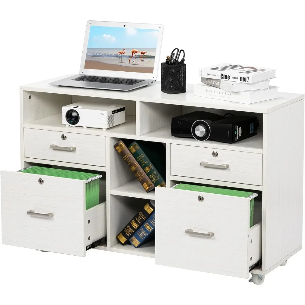 

Drawers and Shelves, Printer Stand with Open Storage, Lockable Lateral Filing Cabinet for Home Office