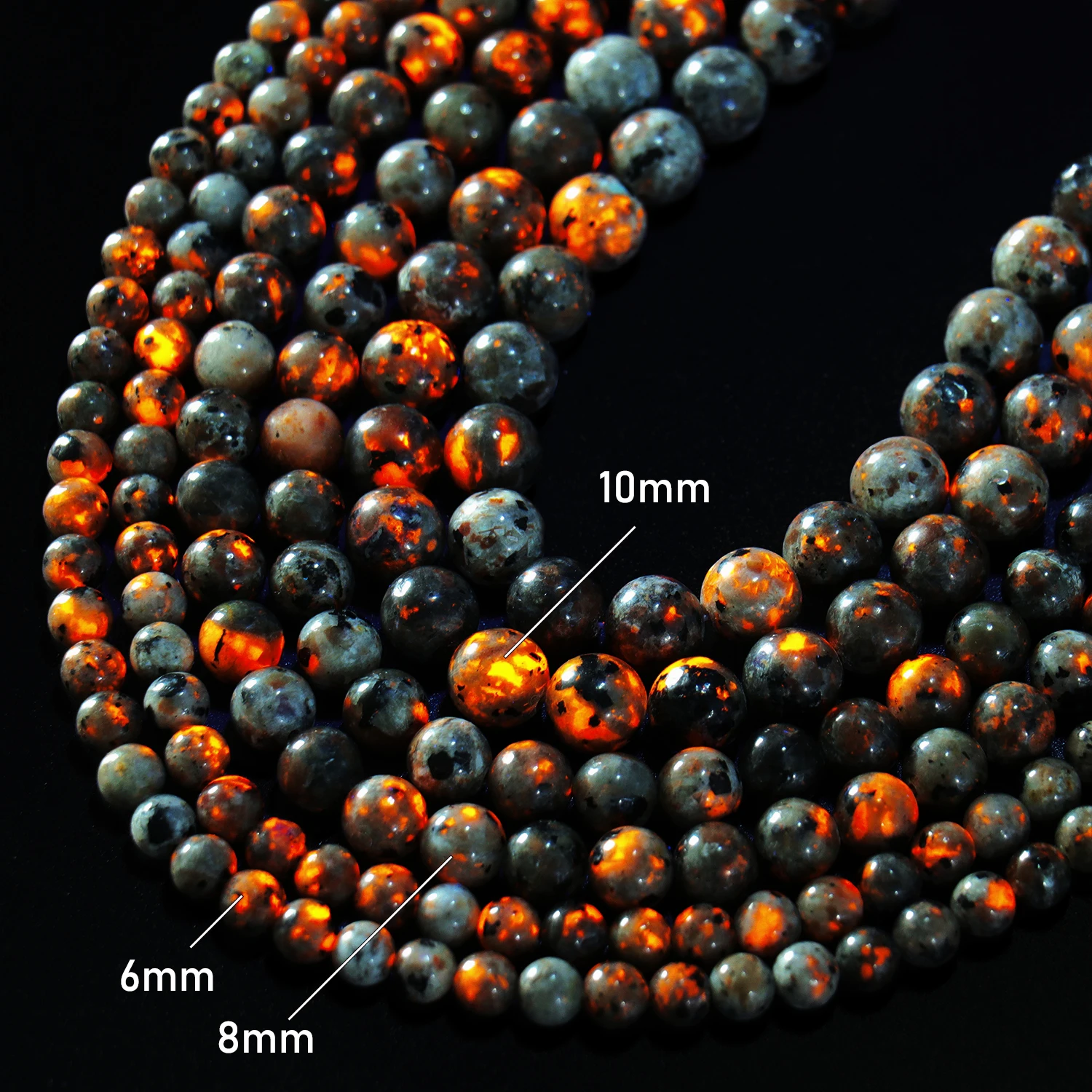 Natural Stone Round Flame Stone Beads Yooperlite Fire Sodalite Loose Spacer Beads for Jewelry Making DIY Bracelets Necklace 15\'\'