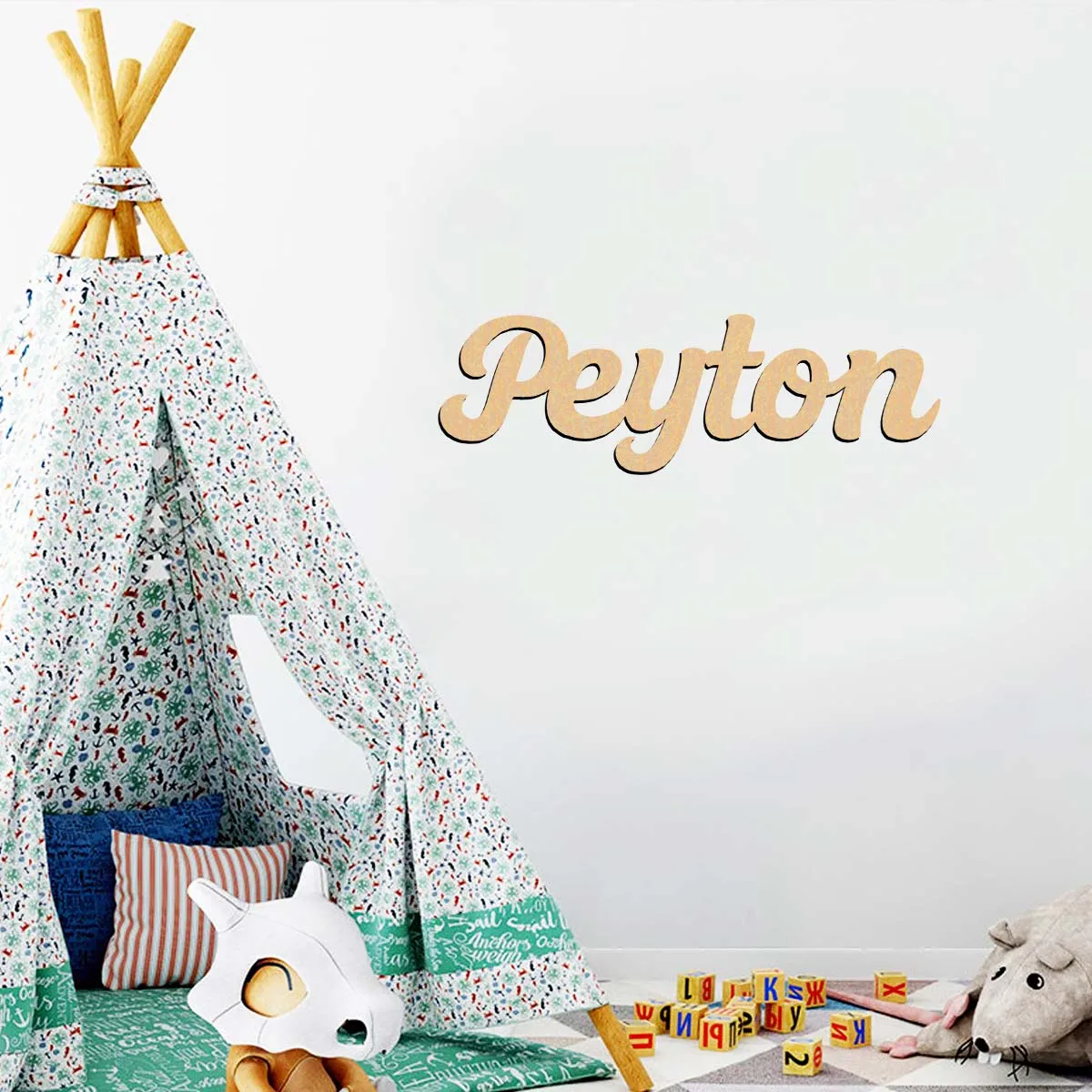 1pc Cartoon Peyton example Customizable Letter Laser-Cut Sign Wooden Decor Wooden Sign Vertical Orientation Door Hanging Decor