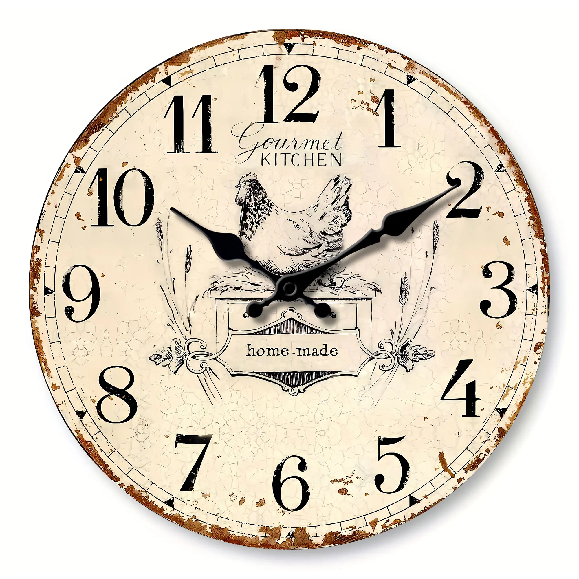 1pc runde hölzerne Wanduhr, eine Vintage alte Henne Design Wanduhr, Home Mute Uhr, für Wohnzimmer Schlafzimmer, Raum dekoration, Cla