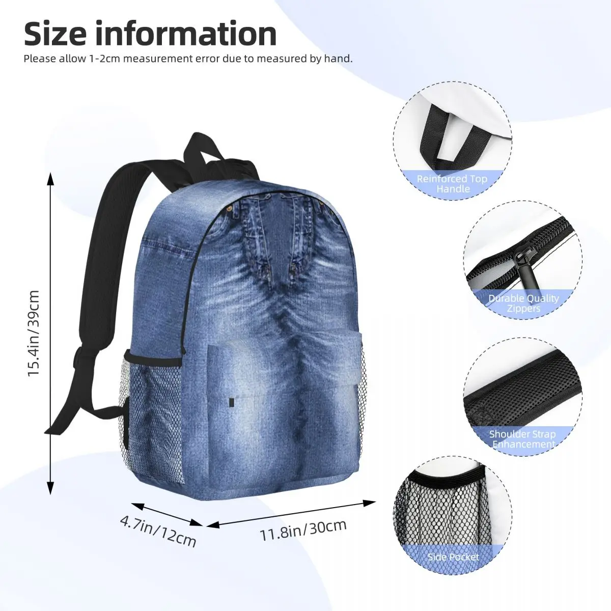 Acid Wash Style Blue Jeans Backpacks Teenager Bookbag Fashion Students School Bags Laptop Rucksack Shoulder Bag Large Capacity