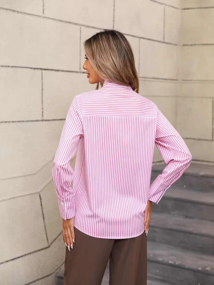 

Women's Loose Casual Long Sleeve Shirt Comfortable Polyester Striped Patterned Spring Fashion Polyester Fiber Non-Shrinking