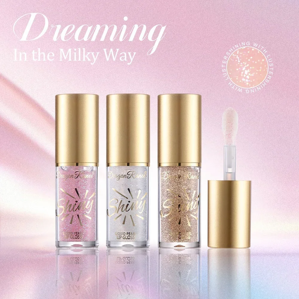 Ensemble de brillant à lèvres miroir perle, glaçage hydratant à l'huile avec des paillettes fines et scintillantes pour un soin des lèvres lisse et brillant k-beauty