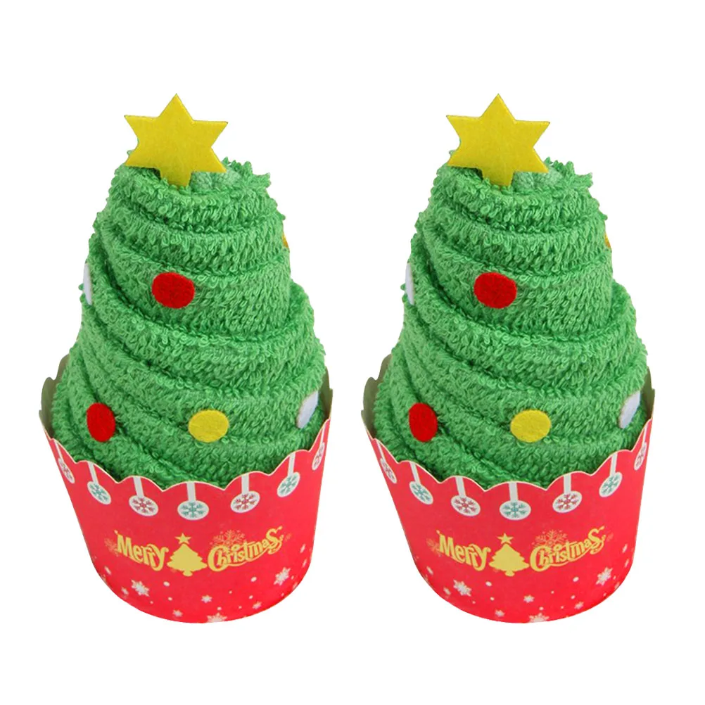 

2pcs Christmas Towels Thick Bath Wash Soft Cotton Skin Fleece Cake Favor Eco Gift New Year
