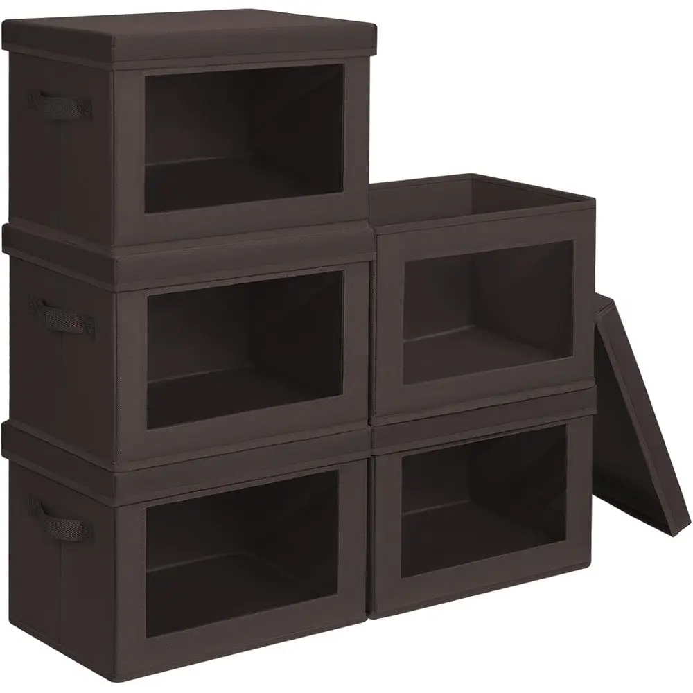 

Stackable Storage Bins with Lids - Medium Storage Box with Lids, Foldable Closet Boxes for Organizing, Wardrobe Clothes Organize