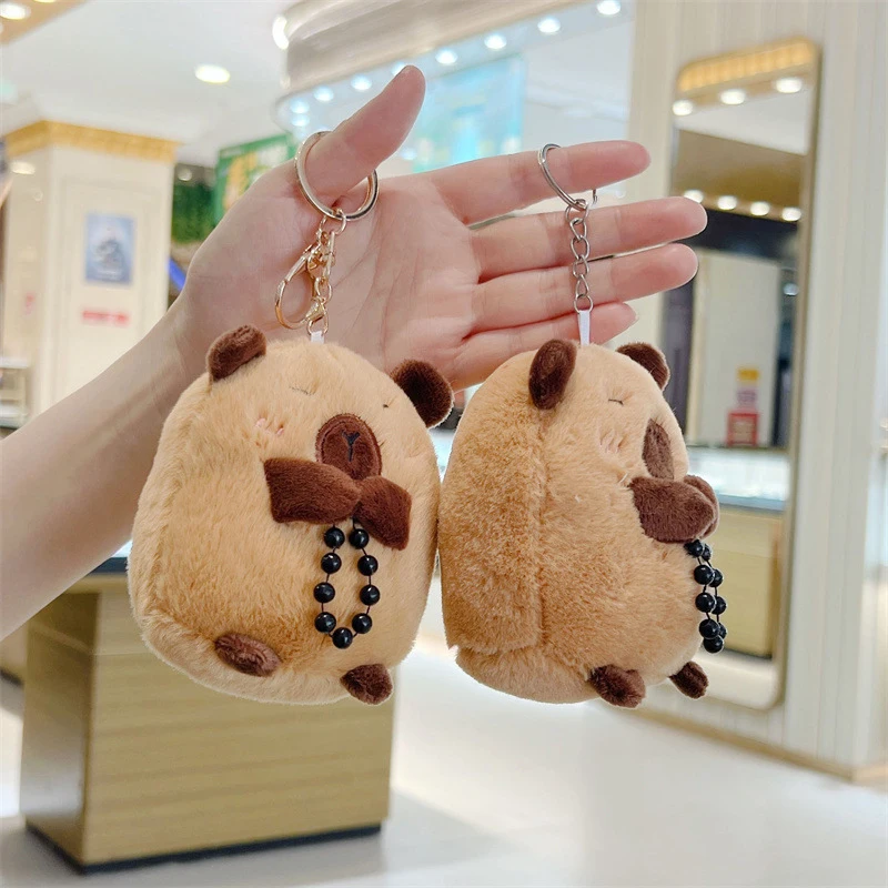 Buddha Bead Capybara Keychain Plush Toy Cartoon Capybara Pendant Soft Stuffed Doll Car Key Ring Backpack Bag Decor Kids Gift