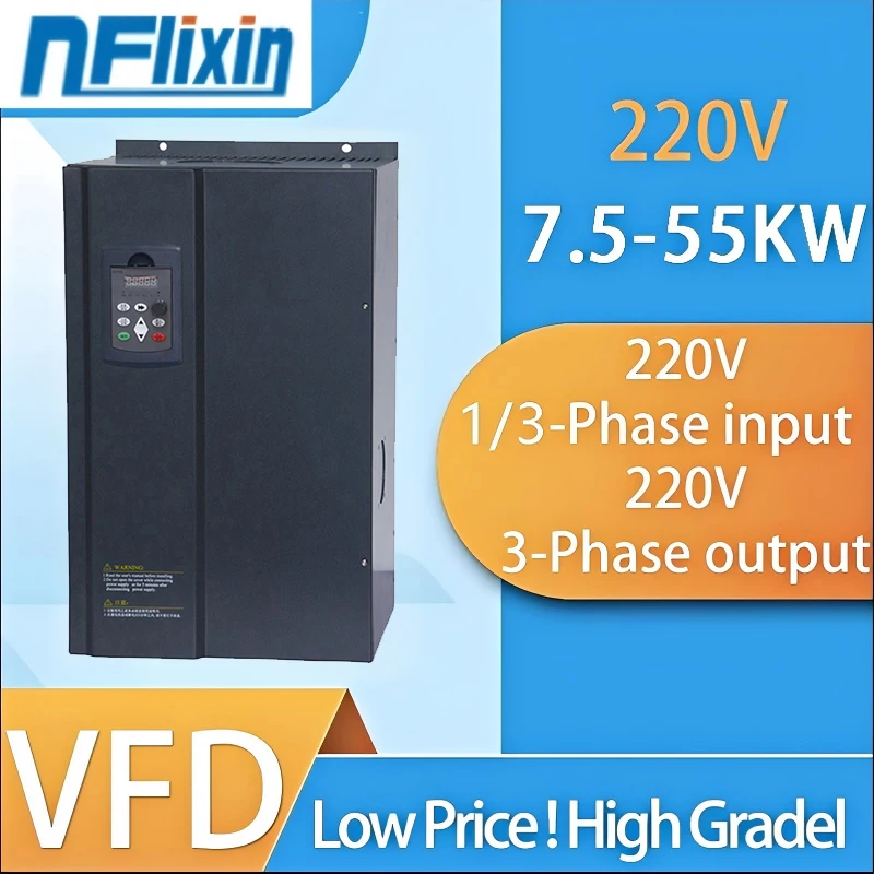 220V 7.5-55KW Frequency Adjustable Single Phase Input Three Phase Output Energy Saving Voltage Vector Control Speed Regulation