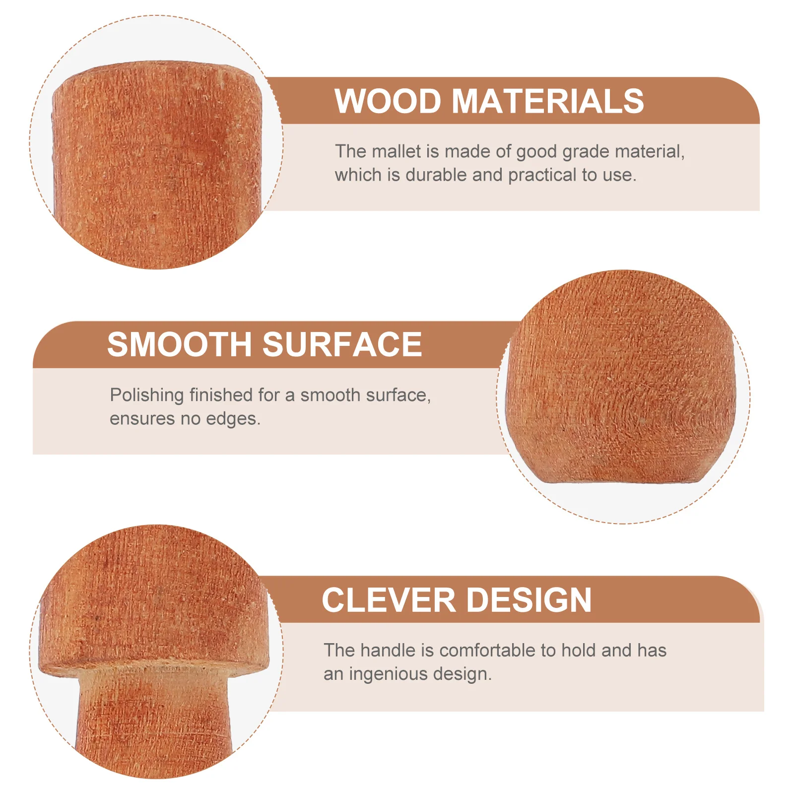 

3Pcs Wooden Mallet Stick Accessory Fine Polished Smooth Surface for Clear Sweet Voice Meditation Yoga Home Gift