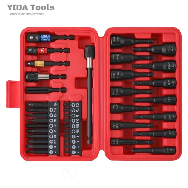 40-piece-sleeve-lever-batch-head-adapter-set-electric-screwdriver-strong-magnetic-socket-head-spinner-chrome-vanadium-steel