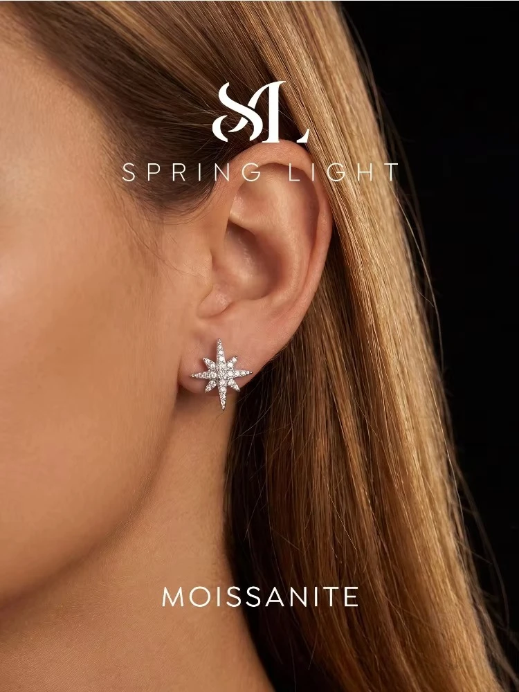 Brillante Echte Moissanit-Diamant-Ohrringe mit Sternen-Spikes für Damen, Hochzeit, Hochzeitstag, Hochwertiger Modeschmuck – Detail 2