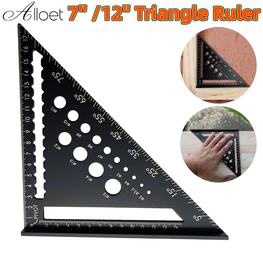 7/12 Inch Metric Triangle Ruler Aluminum Alloy Angle Protractor Speed Metric Square Measuring Ruler Woodworker Measurement Tools