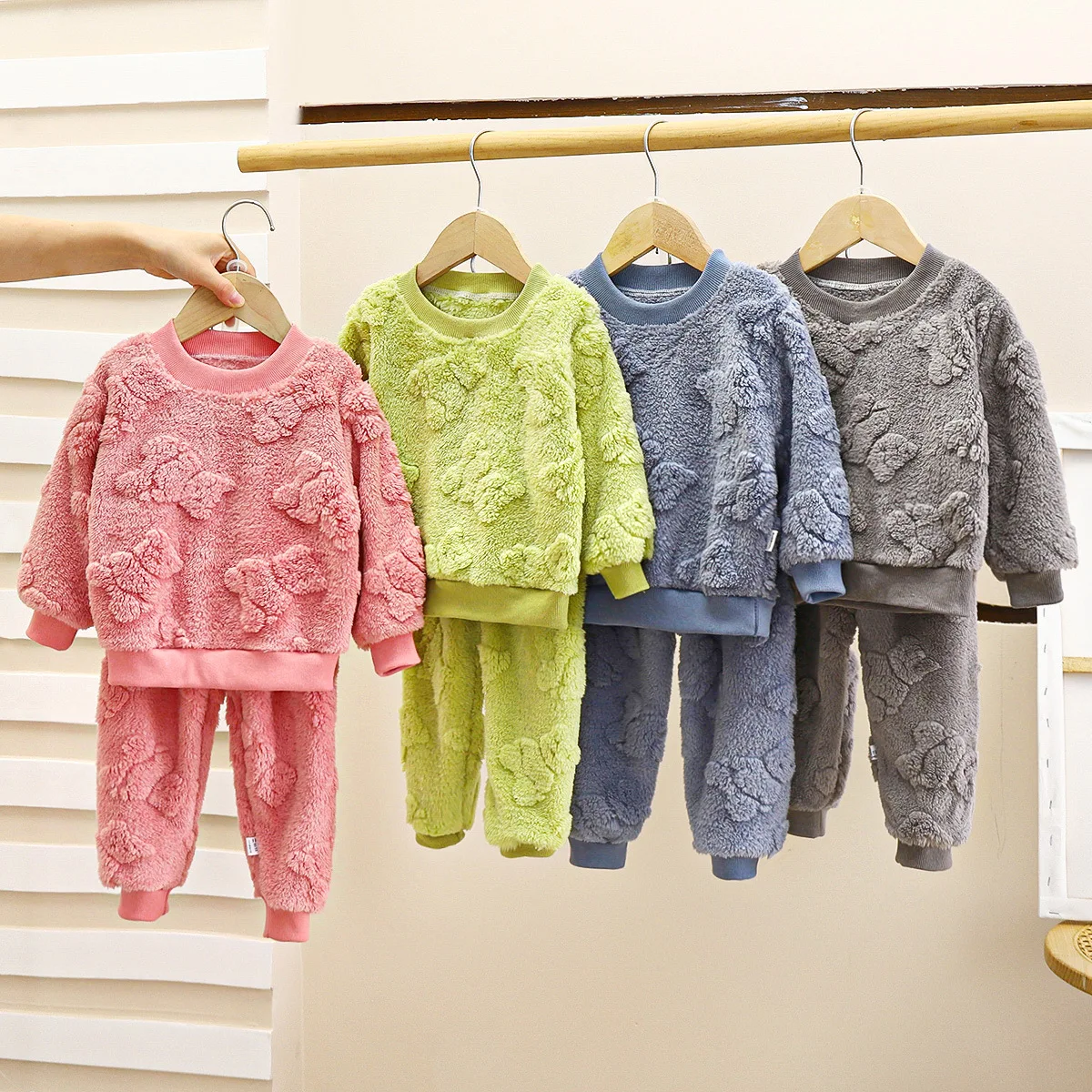 Ensemble pyjama en flanelle pour enfants, vêtements de nuit chauds en flanelle pour enfants, ensembles de vêtements épais pour garçons et filles, sous-vêtements thermiques d'hiver pour bébés